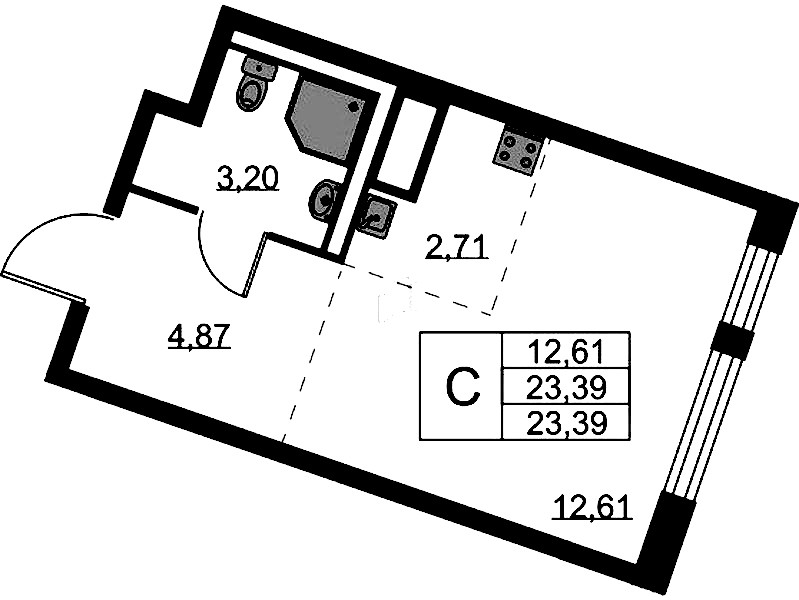 Квартира студия 23.39 м², 11/11 эт., ЖК «Квартал Лаголово»
